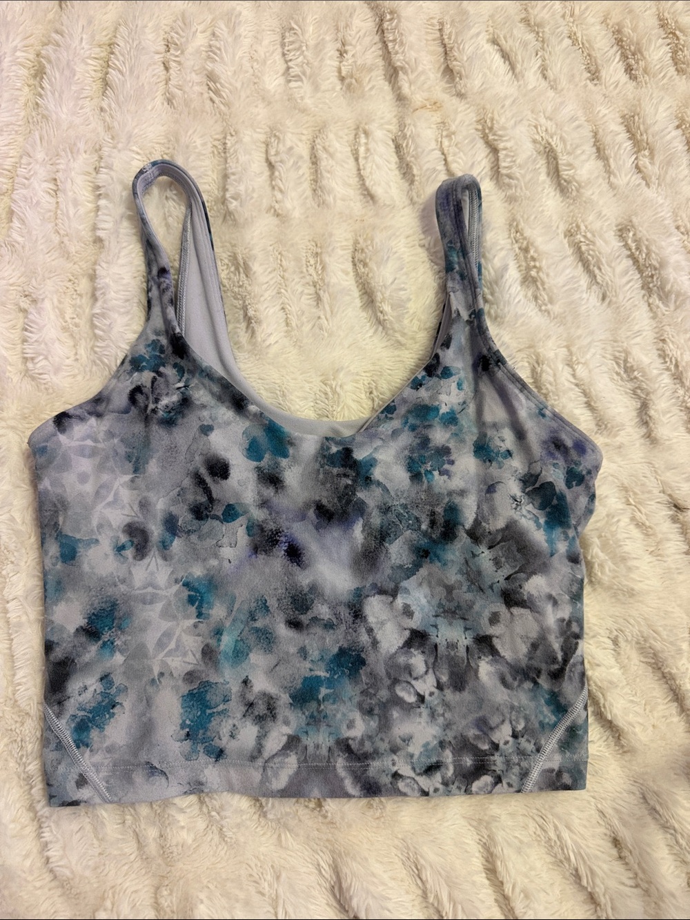 lululemon athletica Gray Floral-Print Crop Tank with Teal Accents